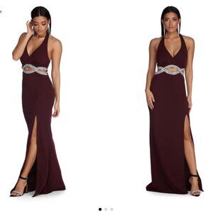 Windsor Maroon Dress with Metallic Details
